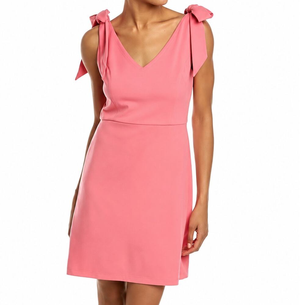 BCBGeneration NWT Womens 8 Pink Liam Bow Tie Shoulder V Neck Mini Dress